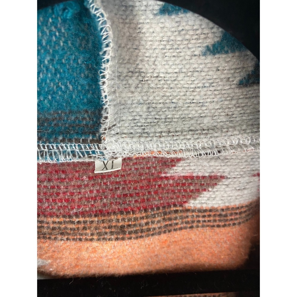 Women's Hoodie XL Southwestern Aztec Teal Rust Quarter Zip Pullover Cotton Blend - Picture 4 of 11
